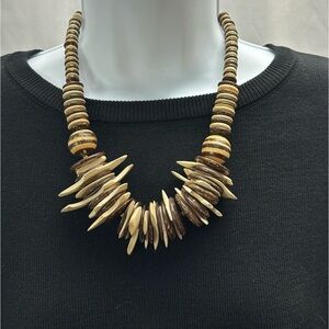ICervoni Creations Bone and Wood Chunky Statement Necklace.